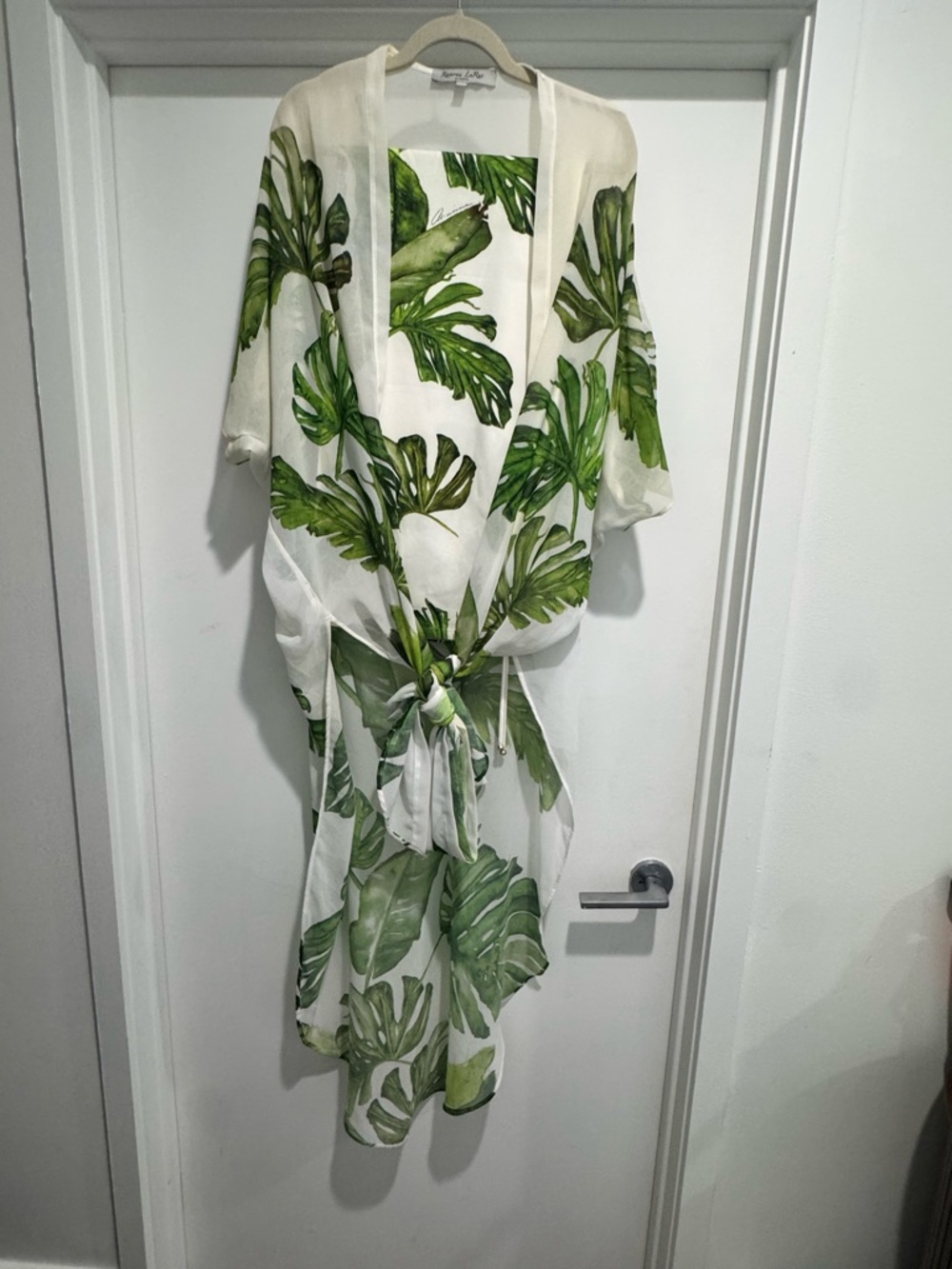 Sheer Green Tropical Leaf Kimono Cover-Up by